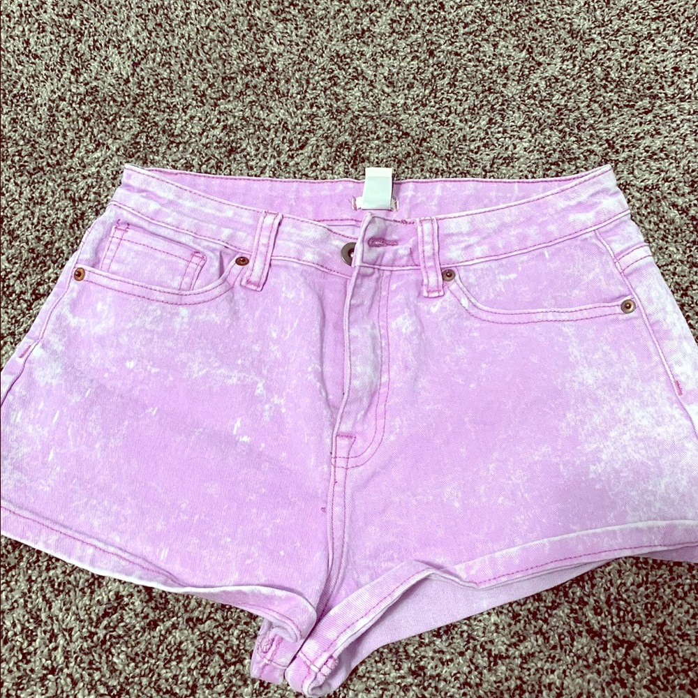 Acid wash purple shorts